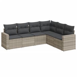 vidaXL 6-tlg. Garten-Sofagarnitur mit Kissen Hellgrau Poly Rattan