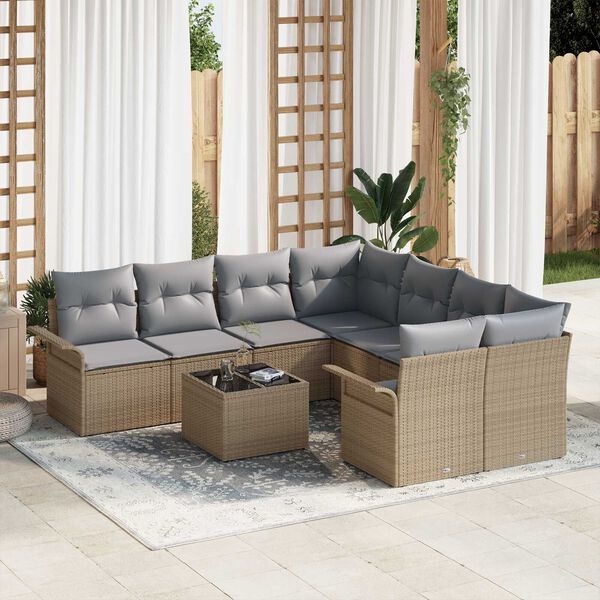 vidaXL Garten-Sofa-Set mit Kissen mit Speicher 9 pcs Beige und Grau