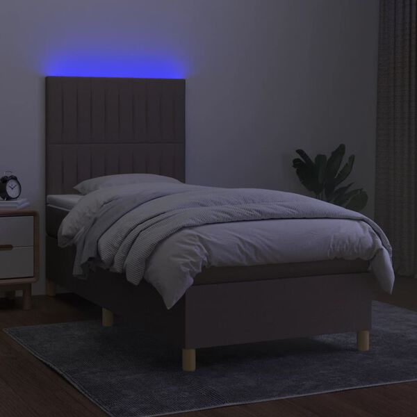 vidaXL Boxspringbett mit Matratze & LED Taupe 90x190 cm Stoff