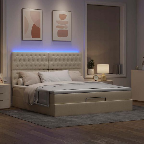 vidaXL Ottoman-Bett mit Matratze & LEDs Creme 180x200 cm Stoff