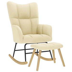 vidaXL Schaukelstuhl mit Fu&szlig;hocker Creme Stoff