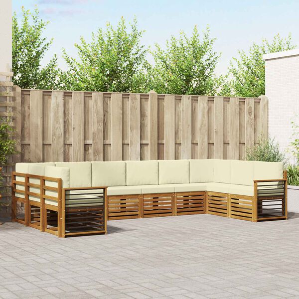 vidaXL Ecksofa Set mit Kissen 10 pcs Natur und Creme Massivholz Akazie