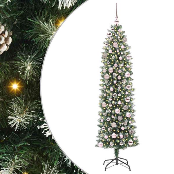 vidaXL K&uuml;nstlicher schlanker Weihnachtsbaum Gr&uuml;n und Wei&szlig; 180 cm