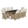vidaXL 9-tlg. Garten-Essgruppe mit Kissen Beige Poly Rattan