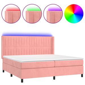 vidaXL Boxspringbett mit Matratze & LED Rosa 200x200 cm Samt