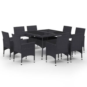 vidaXL 9-tlg. Garten-Essgruppe Poly Rattan und Glas Schwarz