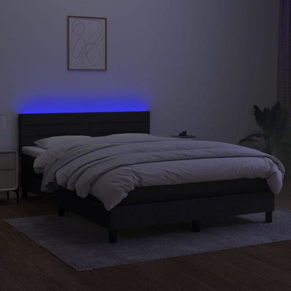 vidaXL Boxspringbett mit Matratze & LED Schwarz 140x200 cm Stoff