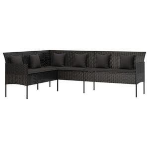 vidaXL Gartensofa in L-Form mit Kissen Schwarz Poly Rattan