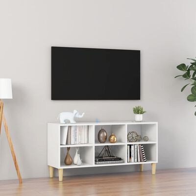 vidaXL TV-Schrank mit Massivholz-Beinen Hochglanz-Weiß 103,5x30x50 cm