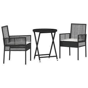 vidaXL Garten Bistro Set 3 stk. Schwarz Poly-Rattan