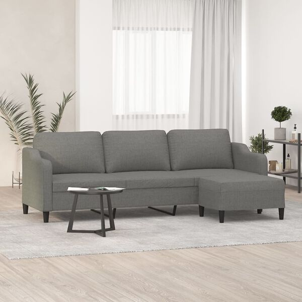 vidaXL 3-Sitzer-Sofa mit Hocker Dunkelgrau 210 cm Stoff