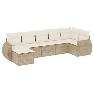vidaXL 7-tlg. Garten-Sofagarnitur mit Kissen Beige Poly Rattan