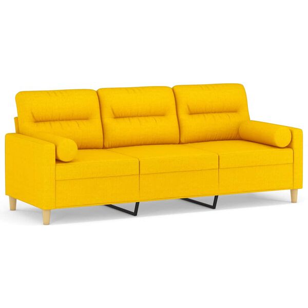 vidaXL 3-Sitzer-Sofa mit Kissen Hellgelb 180 cm Stoff