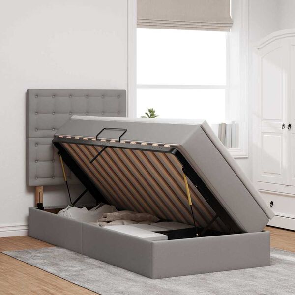 vidaXL Aufbewahrungsbett mit Matratze Taupe 90 x 190 cm Polyester