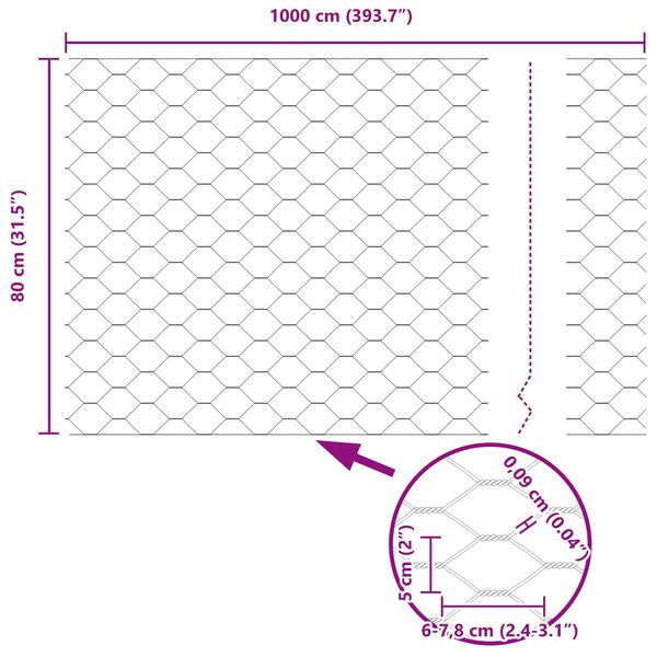 vidaXL Hexagonzaun Grün 0,8 x 10 m Stahl