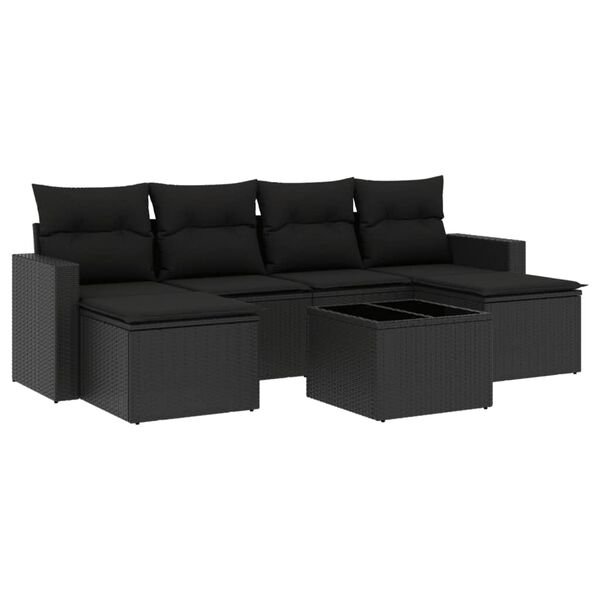 vidaXL 7-tlg. Garten-Sofagarnitur mit Kissen Schwarz Poly Rattan