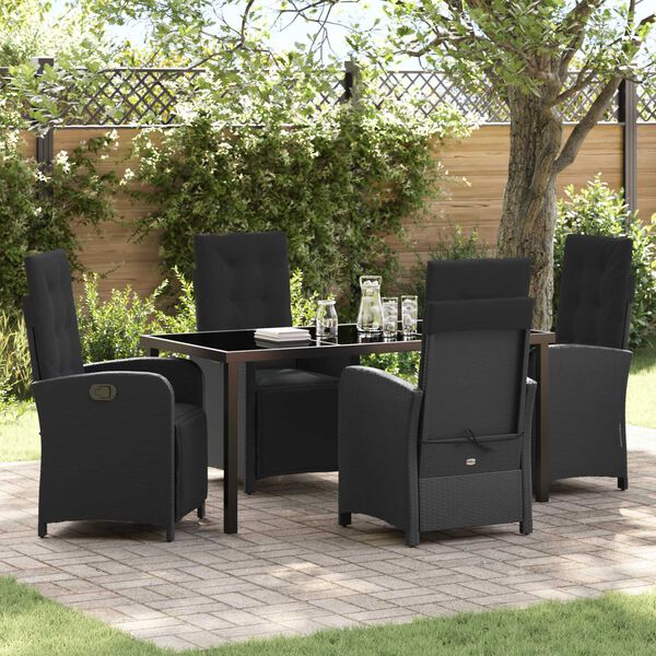vidaXL Garten Essgruppe mit Kissen 5 pcs Schwarz Poly-Rattan