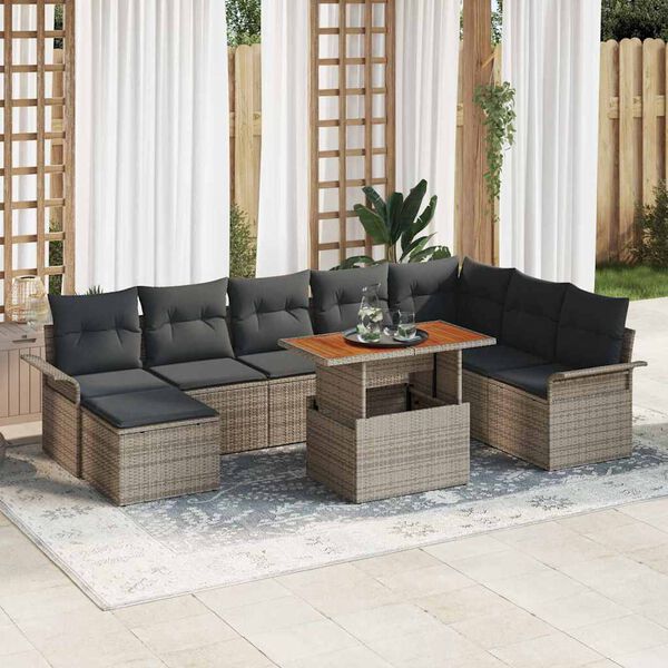vidaXL Garten-Sofa-Set mit Kissen 9 pcs Grau
