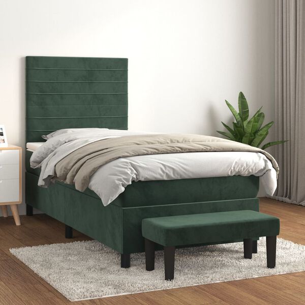 vidaXL Boxspringbett mit Matratze Dunkelgr&uuml;n 100x200 cm Samt