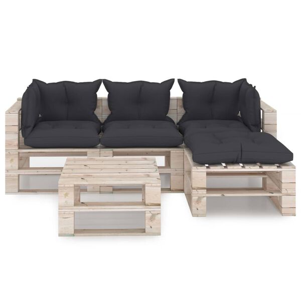 vidaXL 5-tlg. Garten-Lounge-Set aus Paletten mit Kissen Kiefernholz