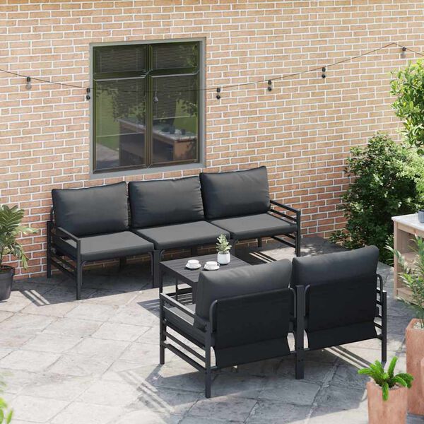 vidaXL Garten-Sofa-Set mit Kissen 6 pcs Anthrazit Stahl & Stoff
