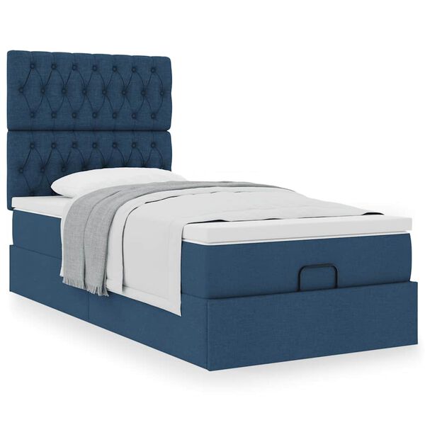vidaXL Ottoman-Bett mit Matratze Blau 90x200 cm Stoff