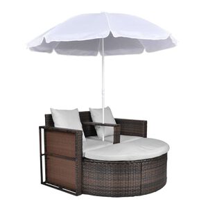vidaXL Gartenbett mit Sonnenschirm Braun Poly Rattan