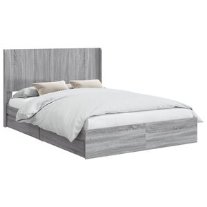 vidaXL Bettgestell mit Stauraum und Kopfteil Grau Sonoma 140 x 200 cm