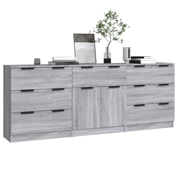vidaXL 3-tlg. Sideboard Grau Sonoma Holzwerkstoff