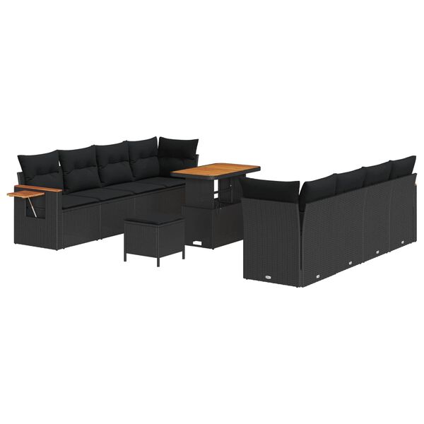 vidaXL Gartensofa-set mit Kissen 12 pcs Schwarz Poly-Rattan