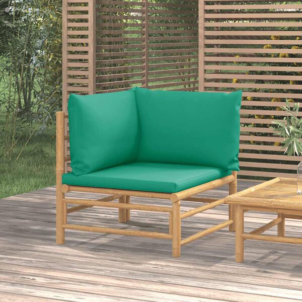 vidaXL Garten-Ecksofa mit Grünen Kissen Bambus