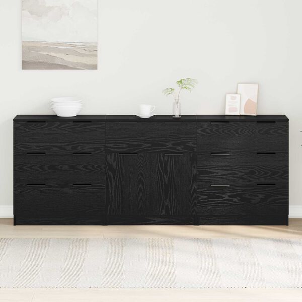 vidaXL Sideboard 3 pcs Schwarz Eichen-Optik 181 x 30 x 70 cm