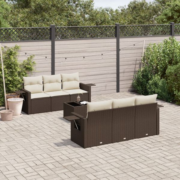 vidaXL 7-tlg. Garten-Sofagarnitur mit Kissen Braun Poly Rattan