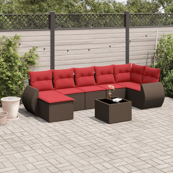 vidaXL 8-teiliges Gartensofa-Set mit Kissen, braun, Polyrattan