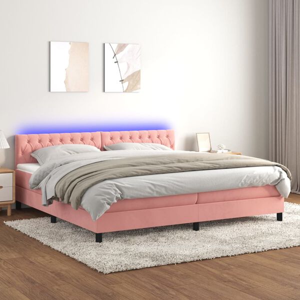 vidaXL Boxspringbett mit Matratze & LED Rosa 200x200 cm Samt