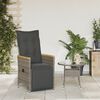 vidaXL Gartensessel Verstellbar mit Kissen Grau Poly Rattan