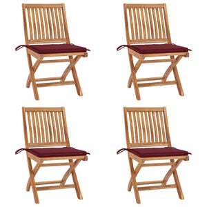 vidaXL Klappst&uuml;hle mit Kissen, 4-teilig, Massivholz Teakholz