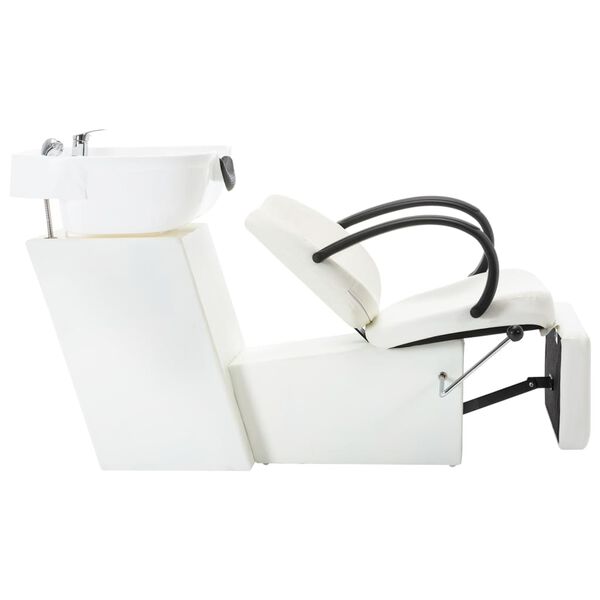 vidaXL Friseurstuhl mit Waschbecken Weiß Kunstleder