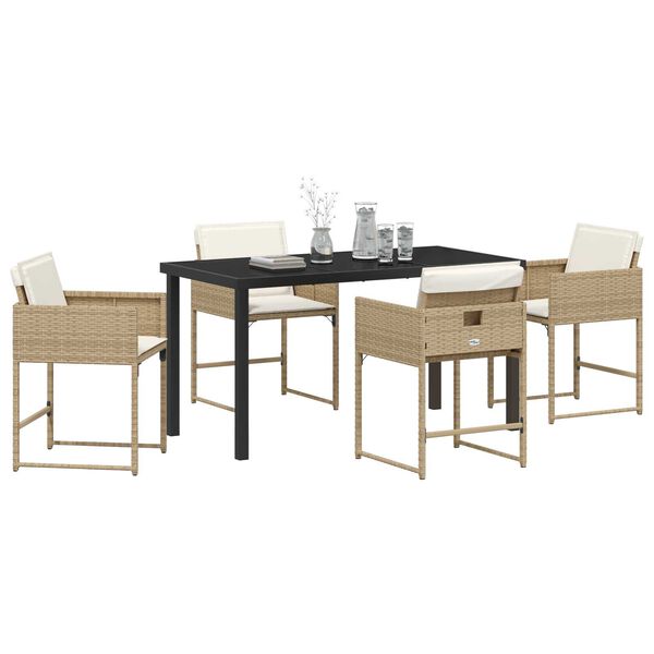 vidaXL Garten Essgruppe mit Kissen 5 pcs Beige Poly-Rattan