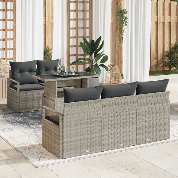 vidaXL Sofa Set mit Kissen 6 pcs Hellgrau Poly-Rattan