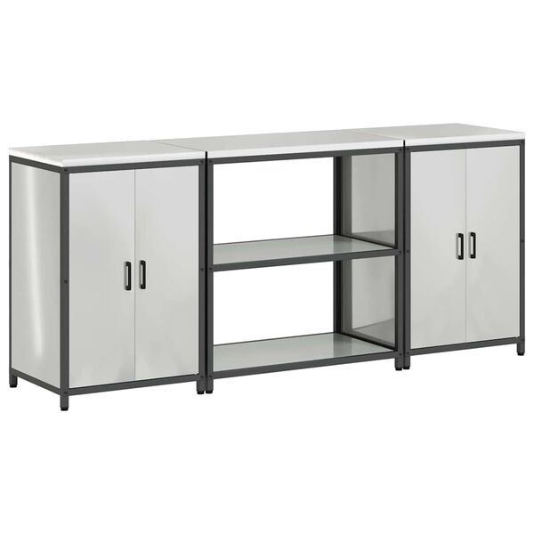 vidaXL Aufbewahrungsset für die Küche mit Regal 3 pcs Silber Stahl