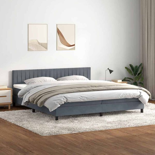 vidaXL Boxspringbett mit Matratze & LED Dunkelgrau 200x220 cm Samt