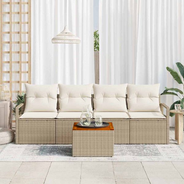 vidaXL Gartensofa-set mit Kissen 5 pcs Beige Poly-Rattan