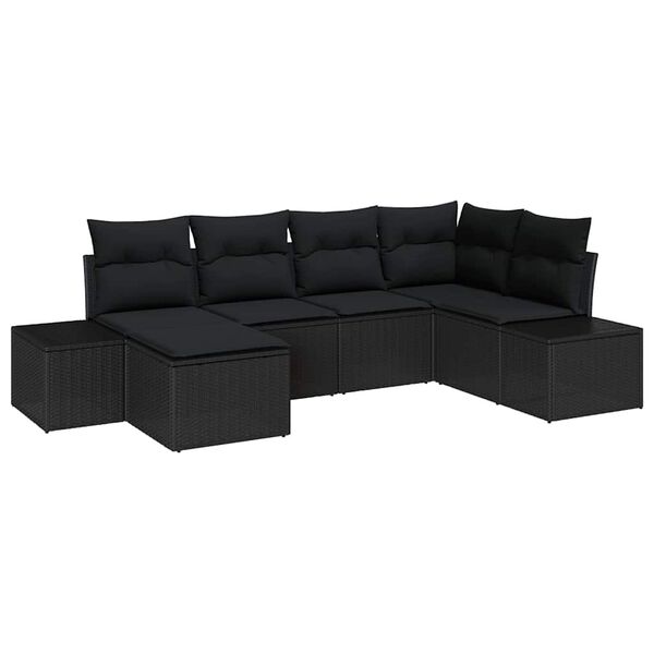 vidaXL Gartensofa-set mit Kissen 6 pcs Schwarz Poly-Rattan
