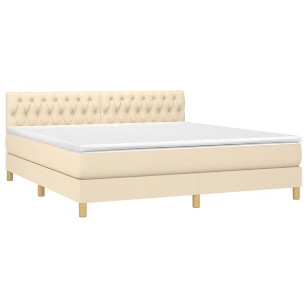 vidaXL Boxspringbett mit Matratze Creme 180x200 cm Stoff