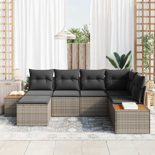 vidaXL Gartensofa-set mit Kissen mit Speicher 7 pcs Grau Polyrattan
