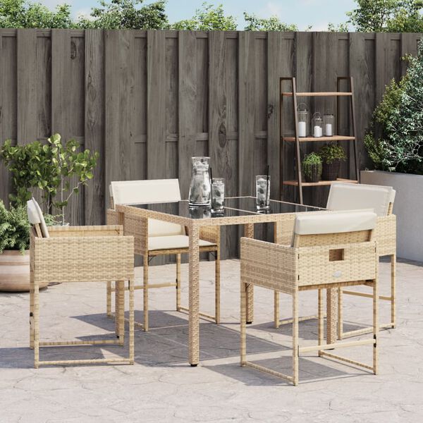 vidaXL Gartenstühle mit Kissen 4 Stk. Beige Poly Rattan