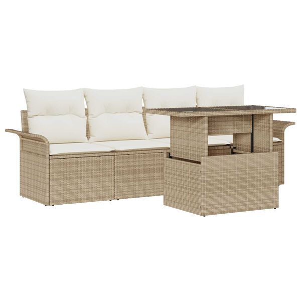vidaXL Gartensofa-set mit Kissen 5 pcs Beige Poly-Rattan