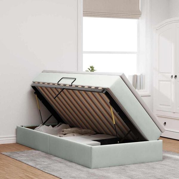 vidaXL Aufbewahrungsbett mit Matratze Hellgrau 90 x 200 cm Samt