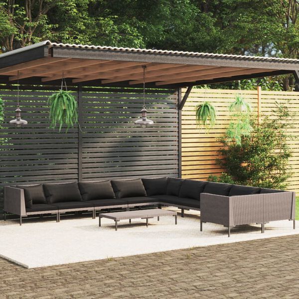vidaXL 10-tlg. Garten-Lounge-Set mit Kissen Poly Rattan Dunkelgrau